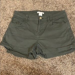 Olive Green Denim Shorts